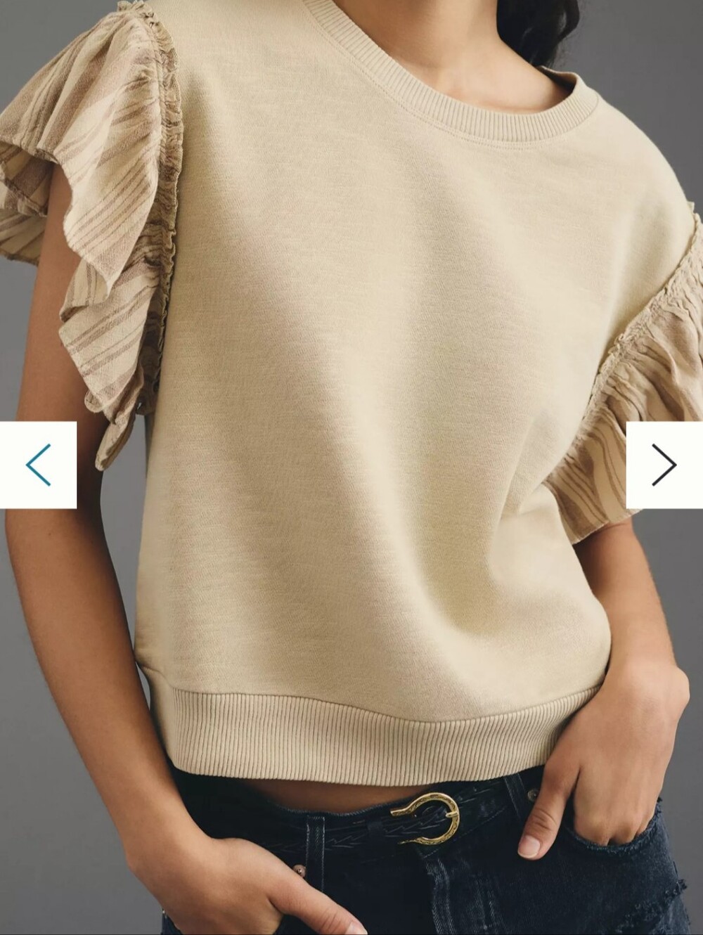 Pilcro (from Anthropologie) Beige Ruffle Sleeve Short Sleeve Tee
